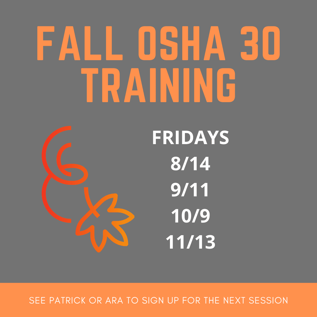 Garco Sign 2020 Fall OSHA 30 Training Sign Up - Garco Construction - General ...